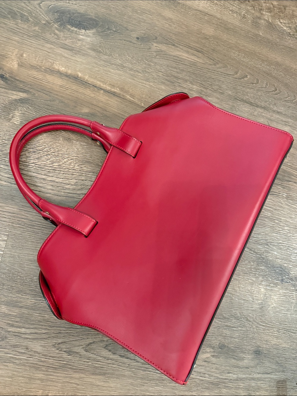 Vittoria Napoli Red Leather Tote Handbag Classic Structured Carryall with strap